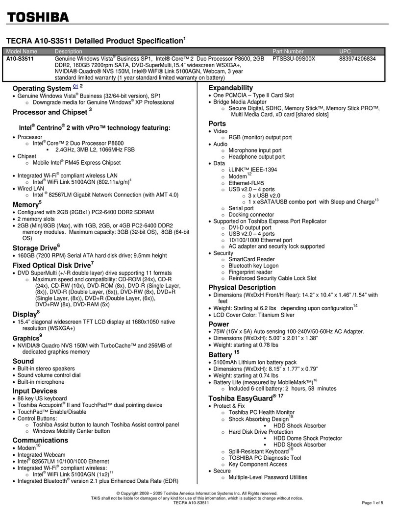 Toshiba Tecra A10-S3511 User manual