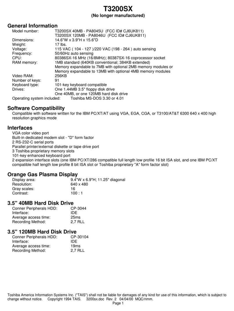 Toshiba T-Series T3200sx Specifications