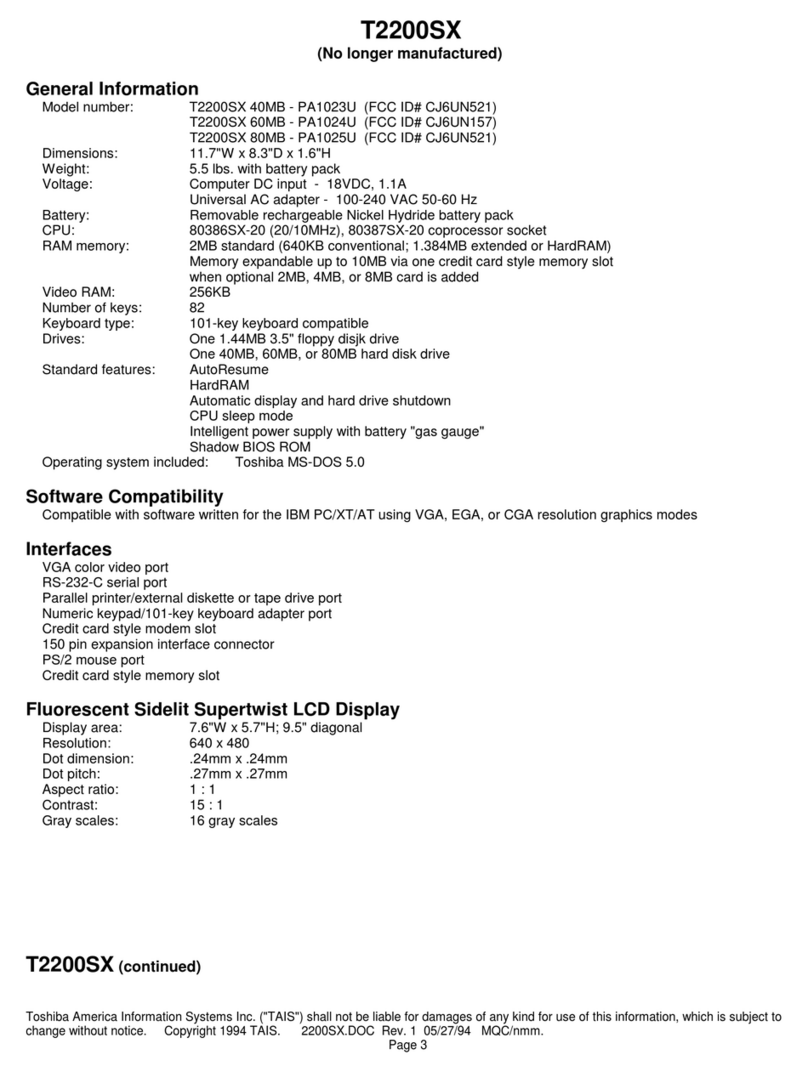Toshiba T-Series T2200sx Specifications