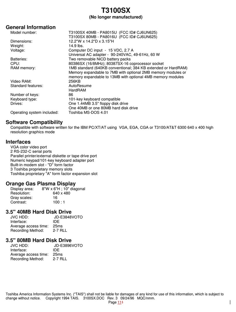 Toshiba T-Series T3100sx User manual Toshiba T-Series T3100sx User manual