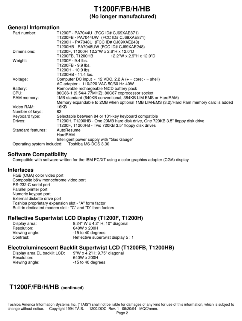 Toshiba T-Series T1200 User manual
