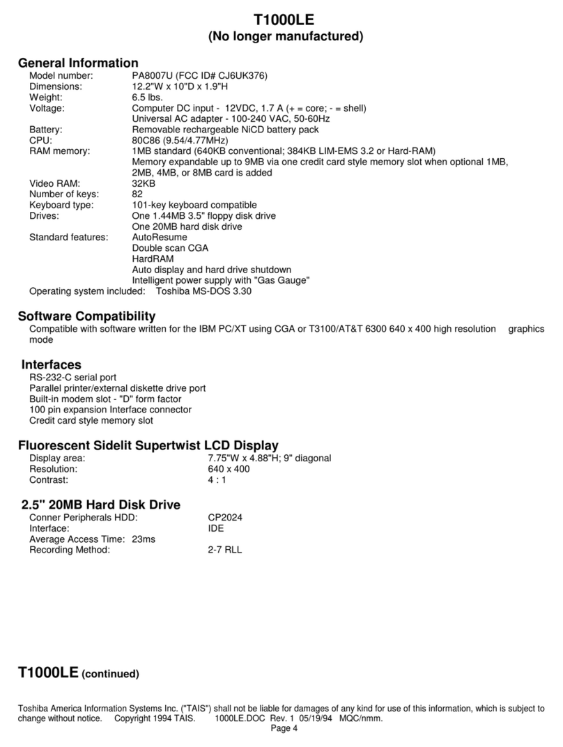 Toshiba T-Series T1000LE User manual