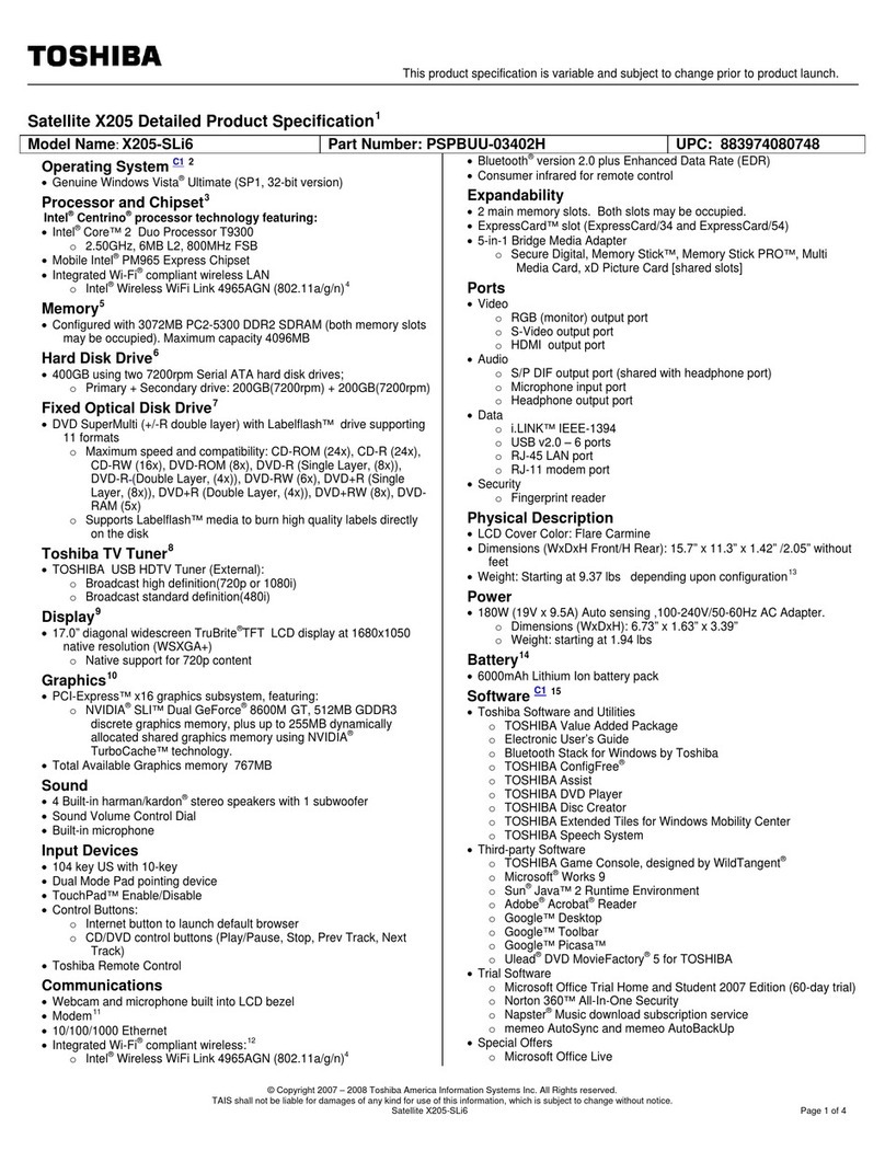 Toshiba X205-SLi6 User manual
