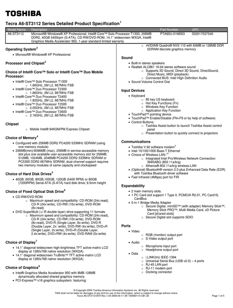Toshiba A6-ST3112 Specifications