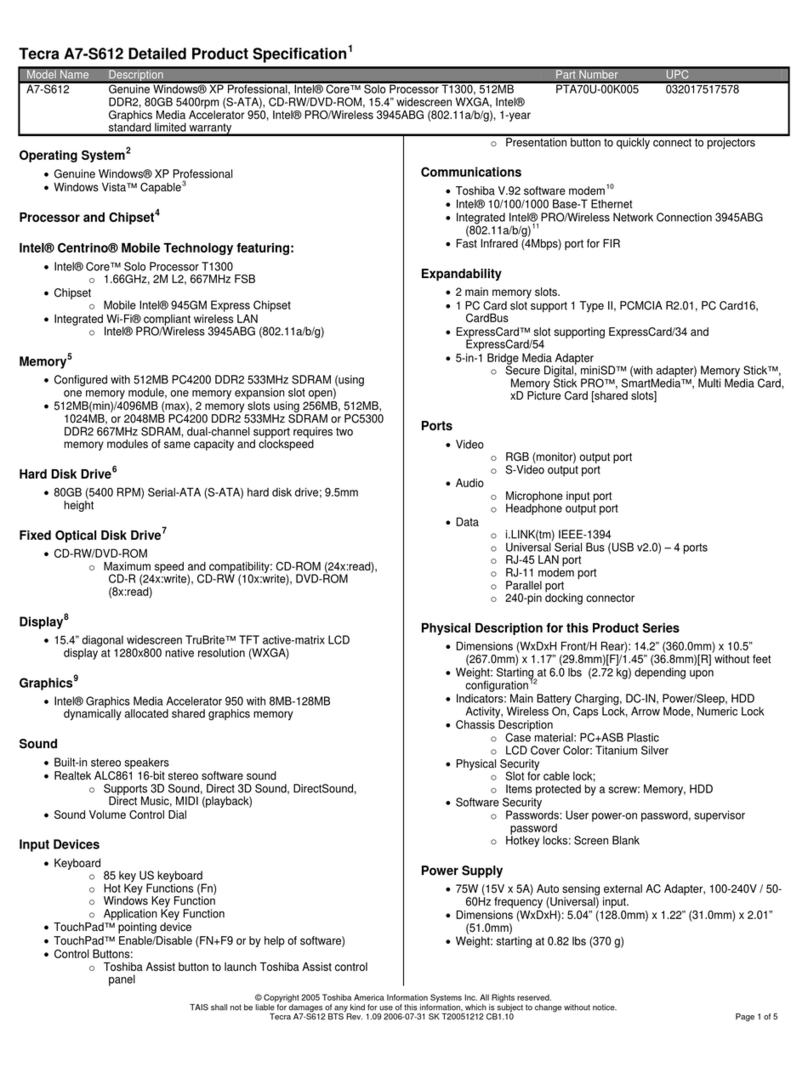 Toshiba Tecra A7-S612 User manual