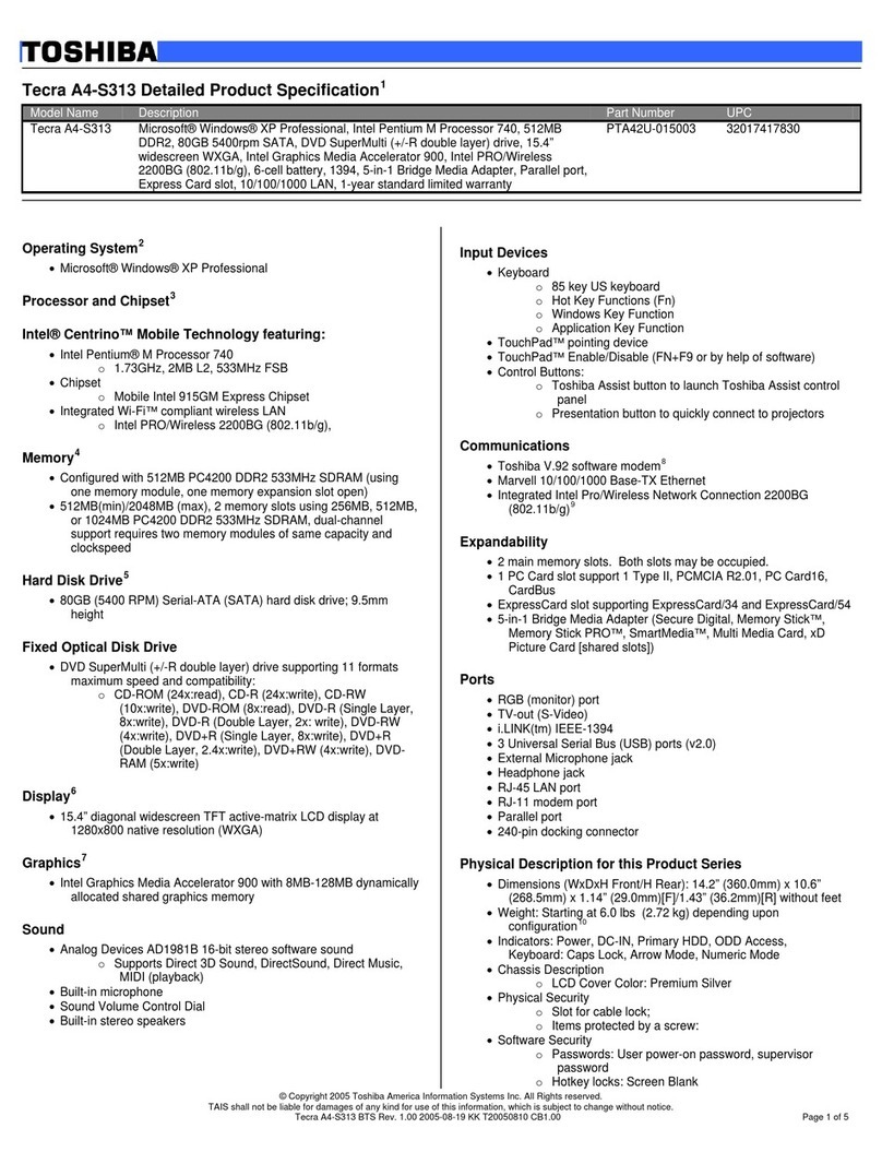 Toshiba A4-S313 Specifications