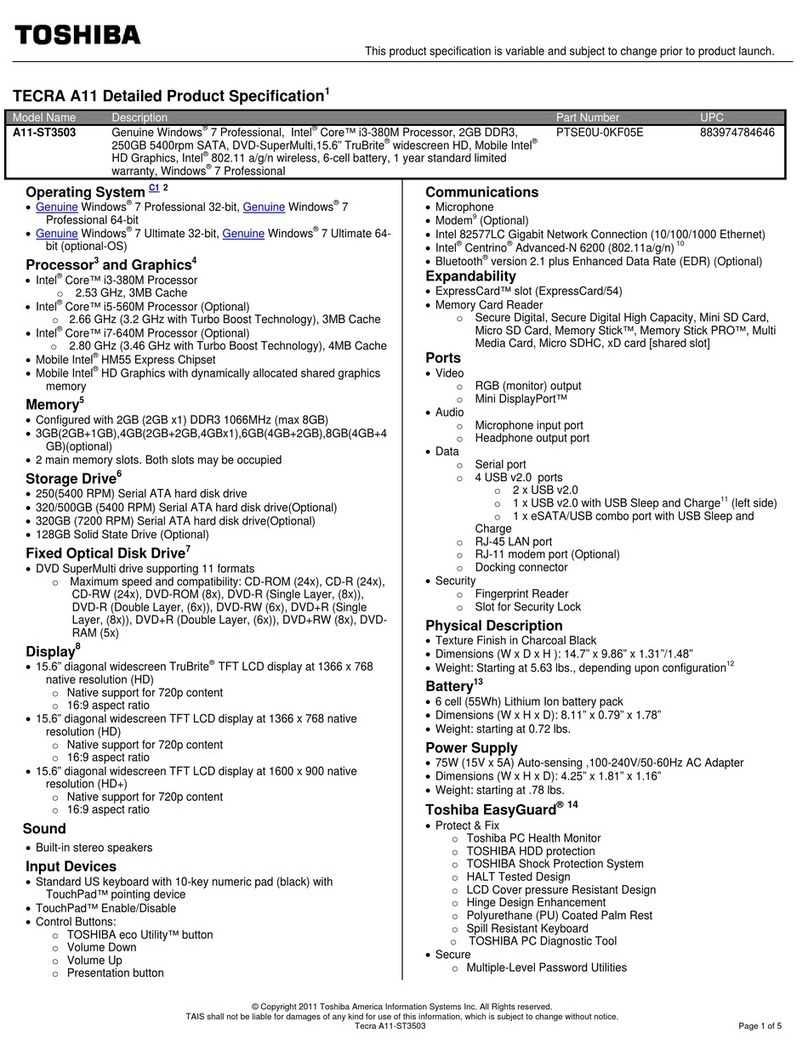 Toshiba A11-ST3503 Specifications