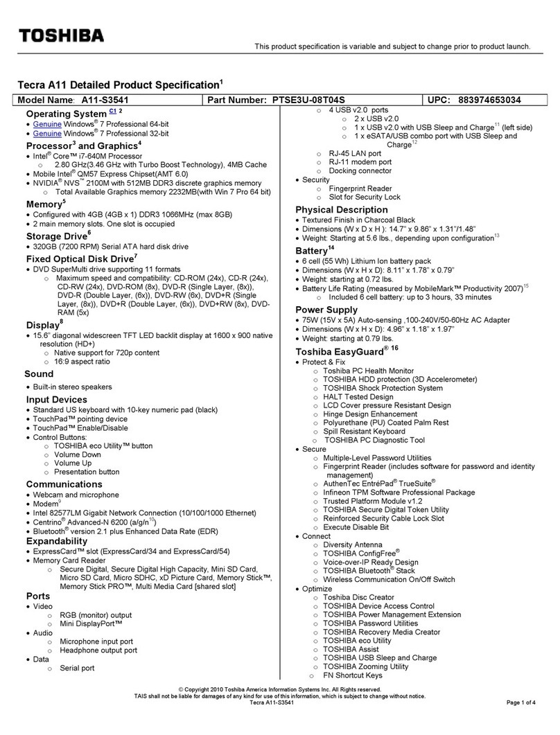 Toshiba A11-S3541 User manual