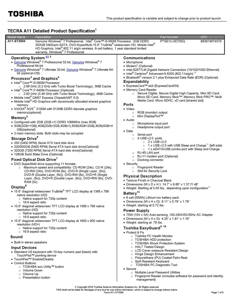 Toshiba A11-ST3504 User manual