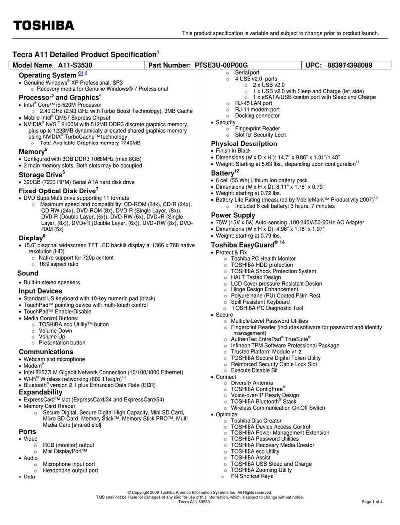 Toshiba A11-S3530 User manual