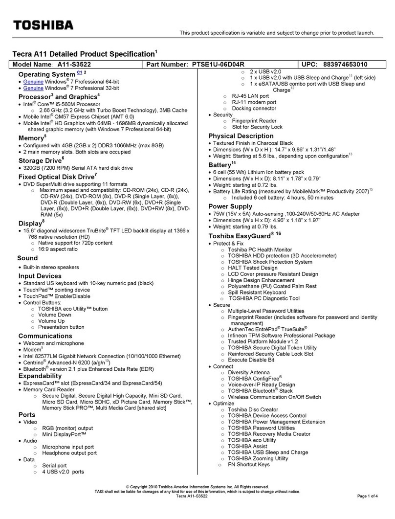 Toshiba A11-S3522 User manual