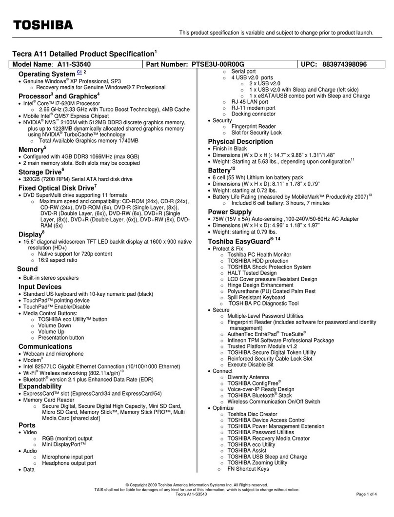 Toshiba A11-S3540 User manual