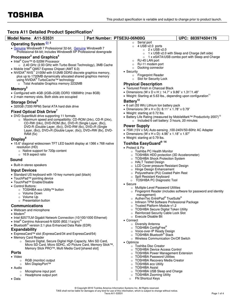 Toshiba A11-S3531 Specifications