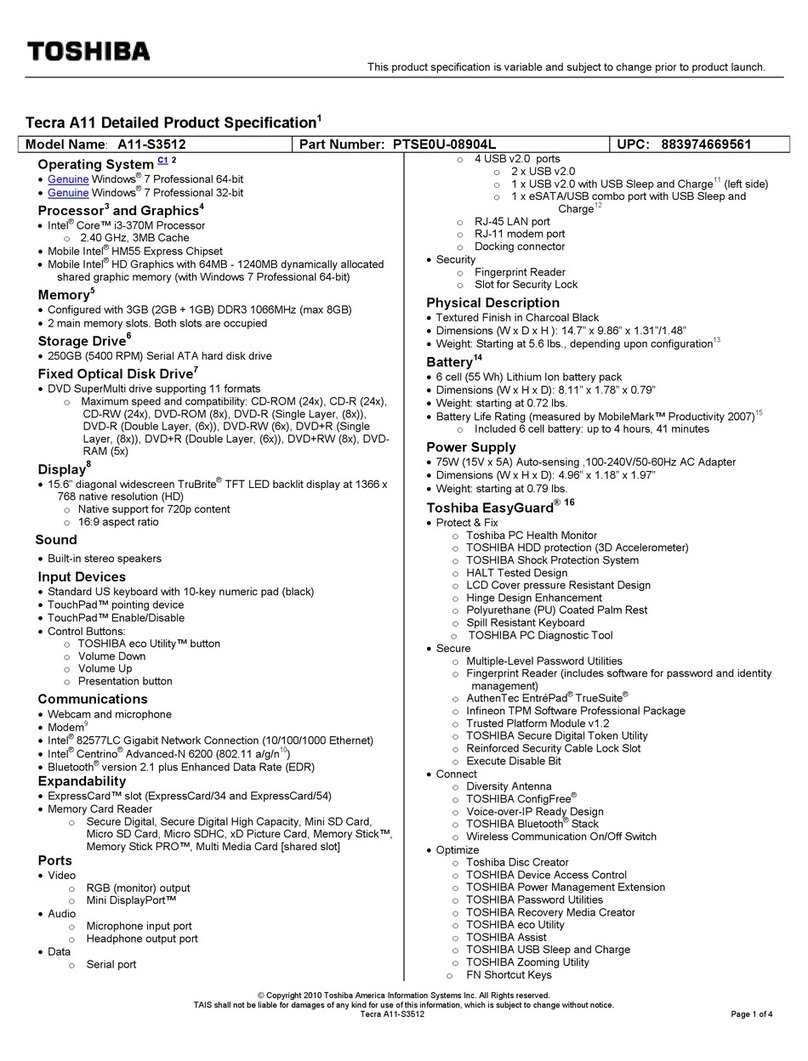 Toshiba A11-S3512 User manual