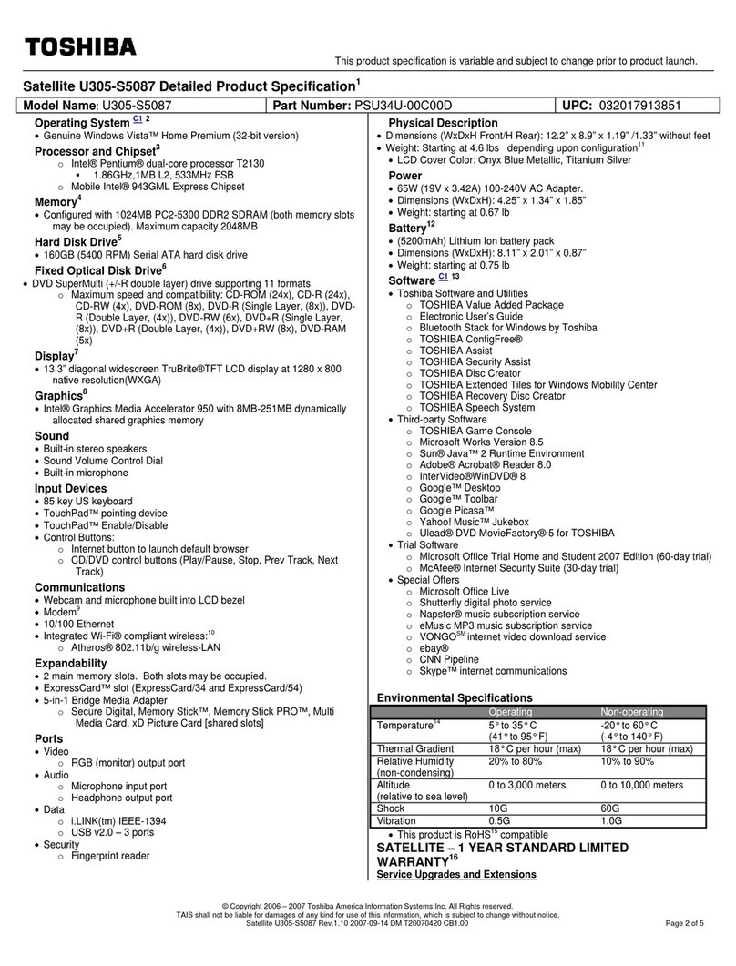 Toshiba U305-S5087 User manual
