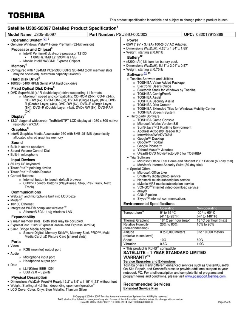 Toshiba U305-S5097 Installation instructions