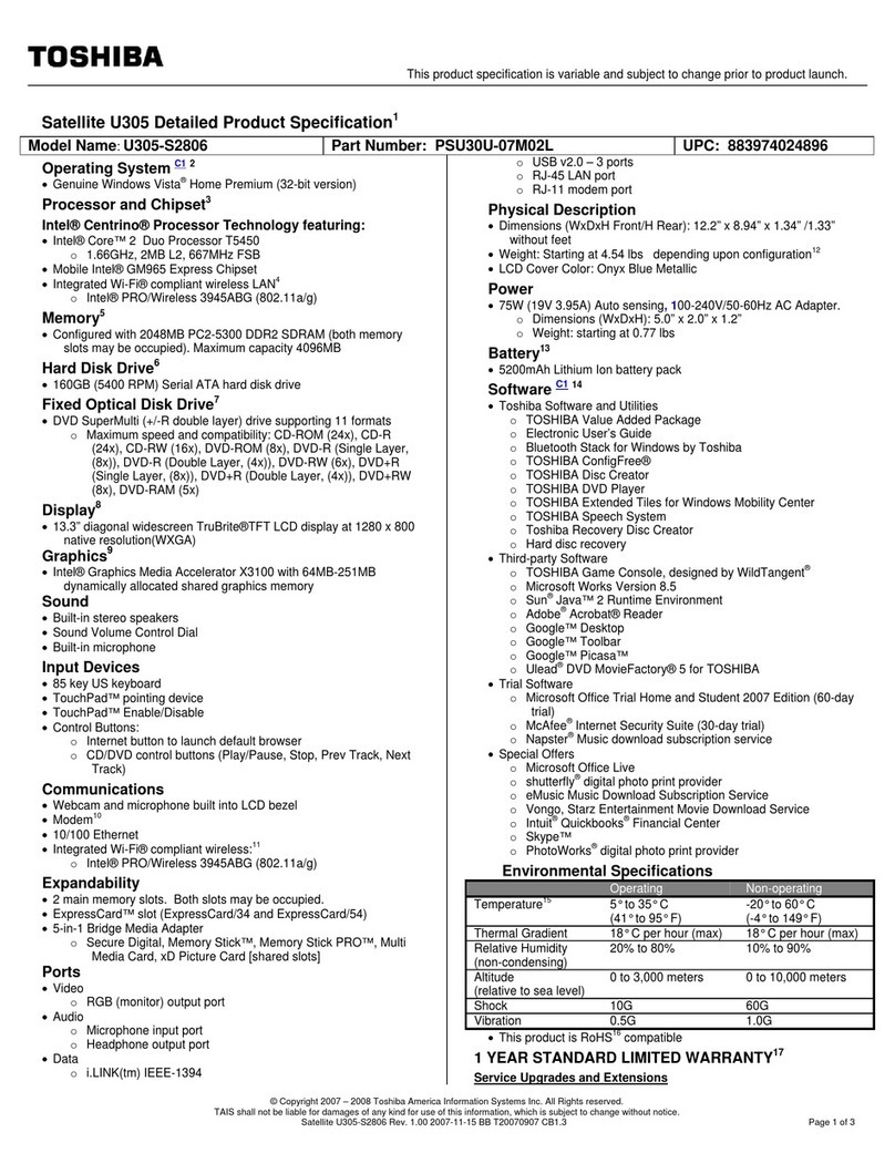 Toshiba U305-S2806 User manual