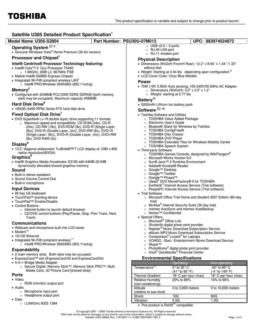Toshiba U305-S2804 User manual