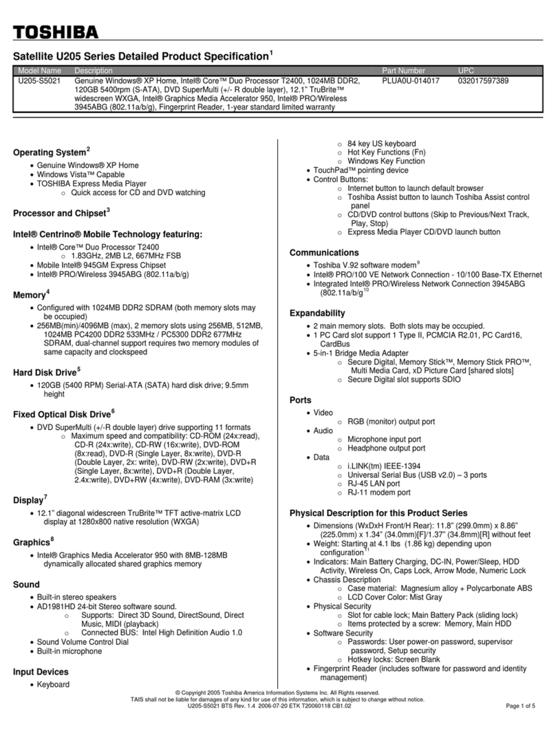 Toshiba U205-S5021 User manual
