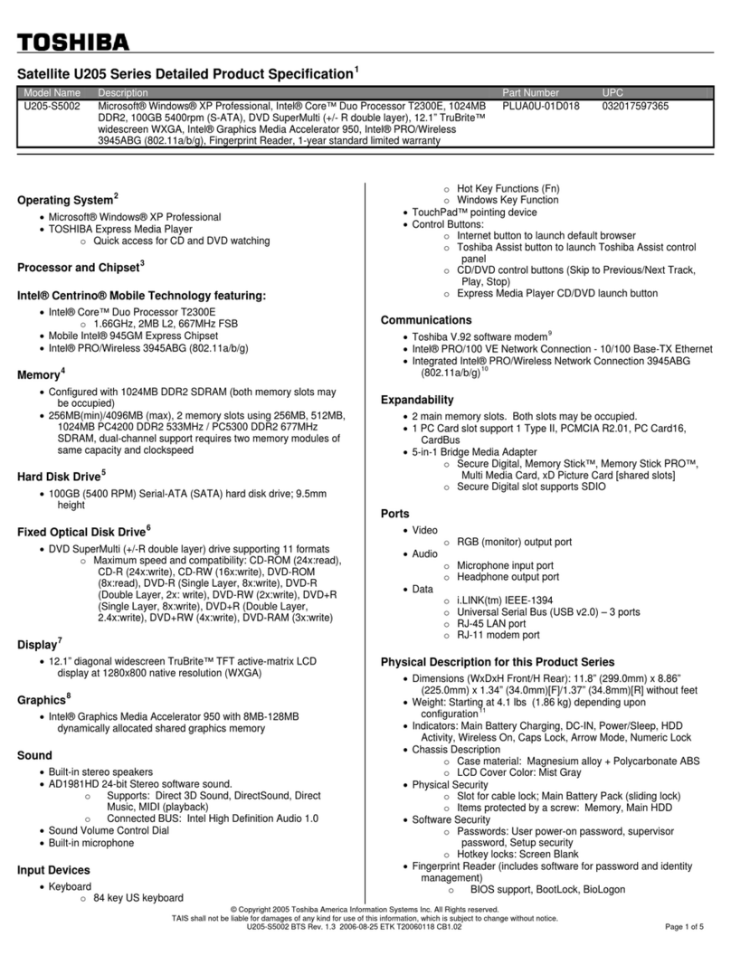 Toshiba U205-S5002 User manual