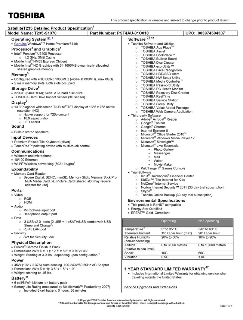 Toshiba T235-S1370 User manual