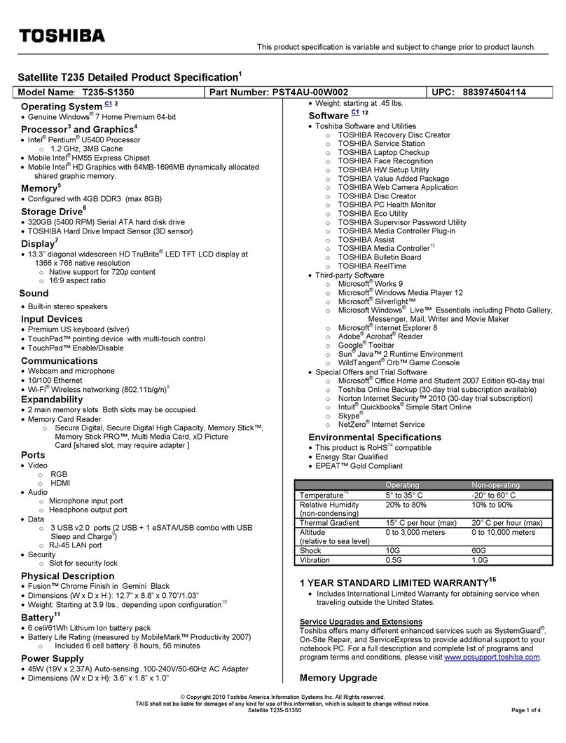 Toshiba T235-S1350 User manual
