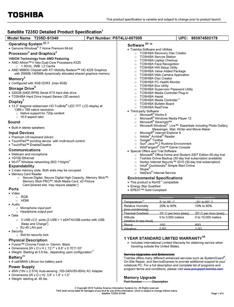 Toshiba T235D-S1340 User manual