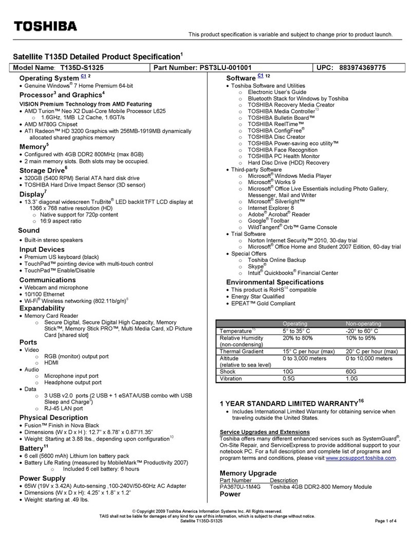 Toshiba T135D-S1325 User manual Toshiba T135D-S1325 User manual