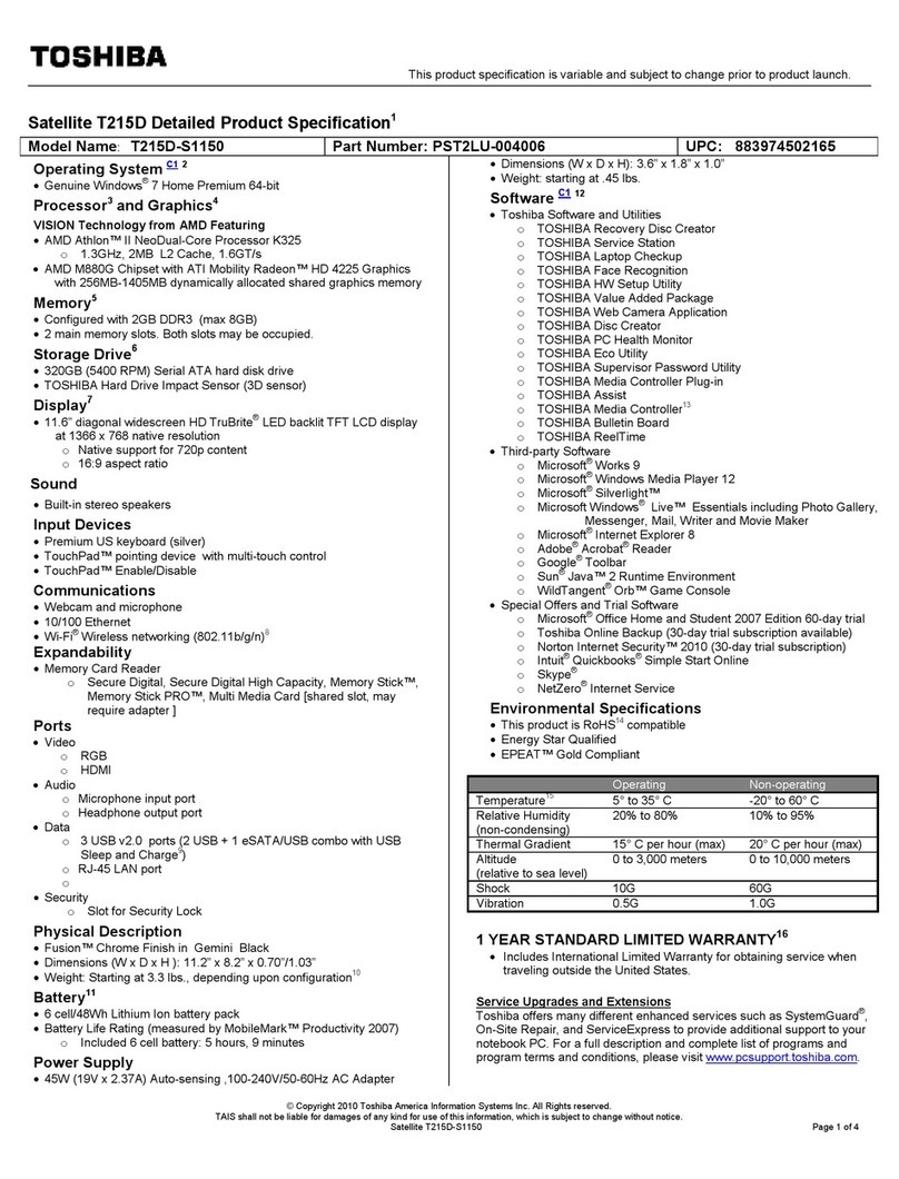 Toshiba T215D-S1150 User manual