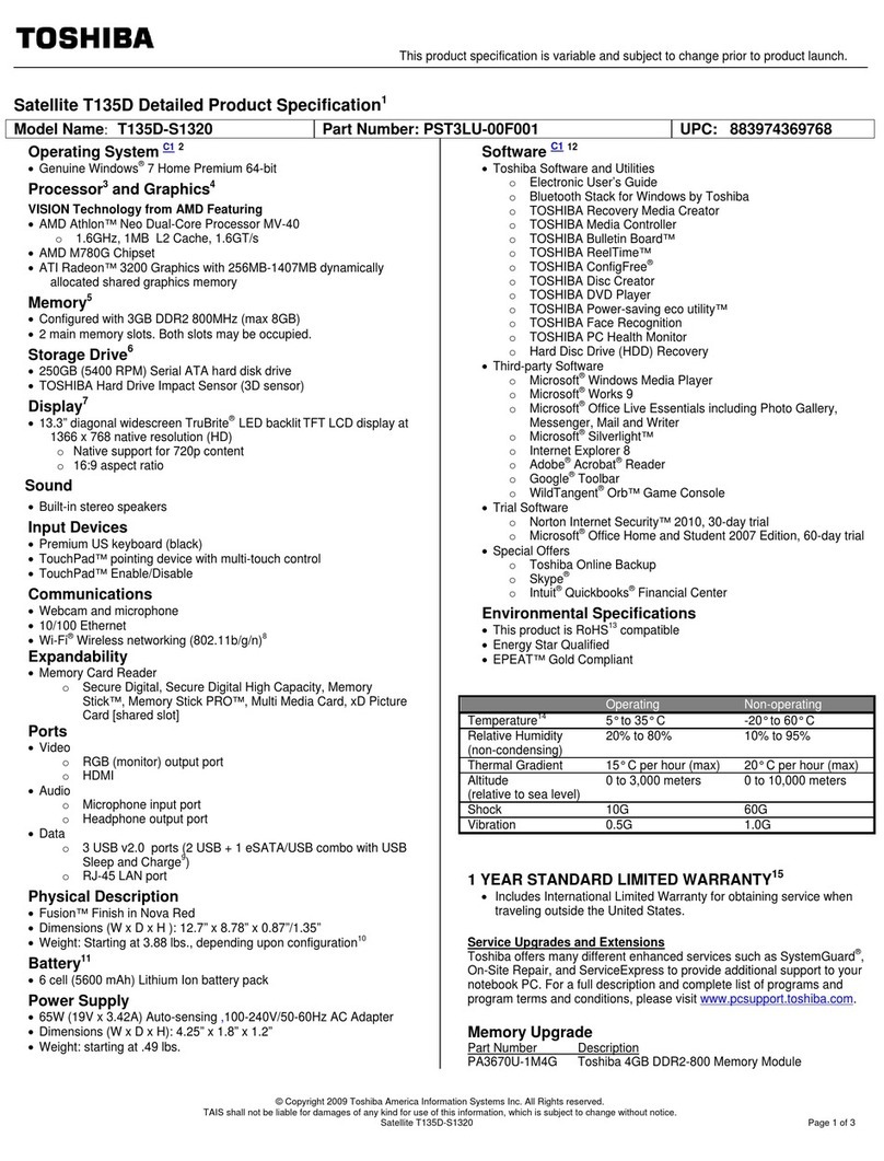 Toshiba T135D-S1320 User manual