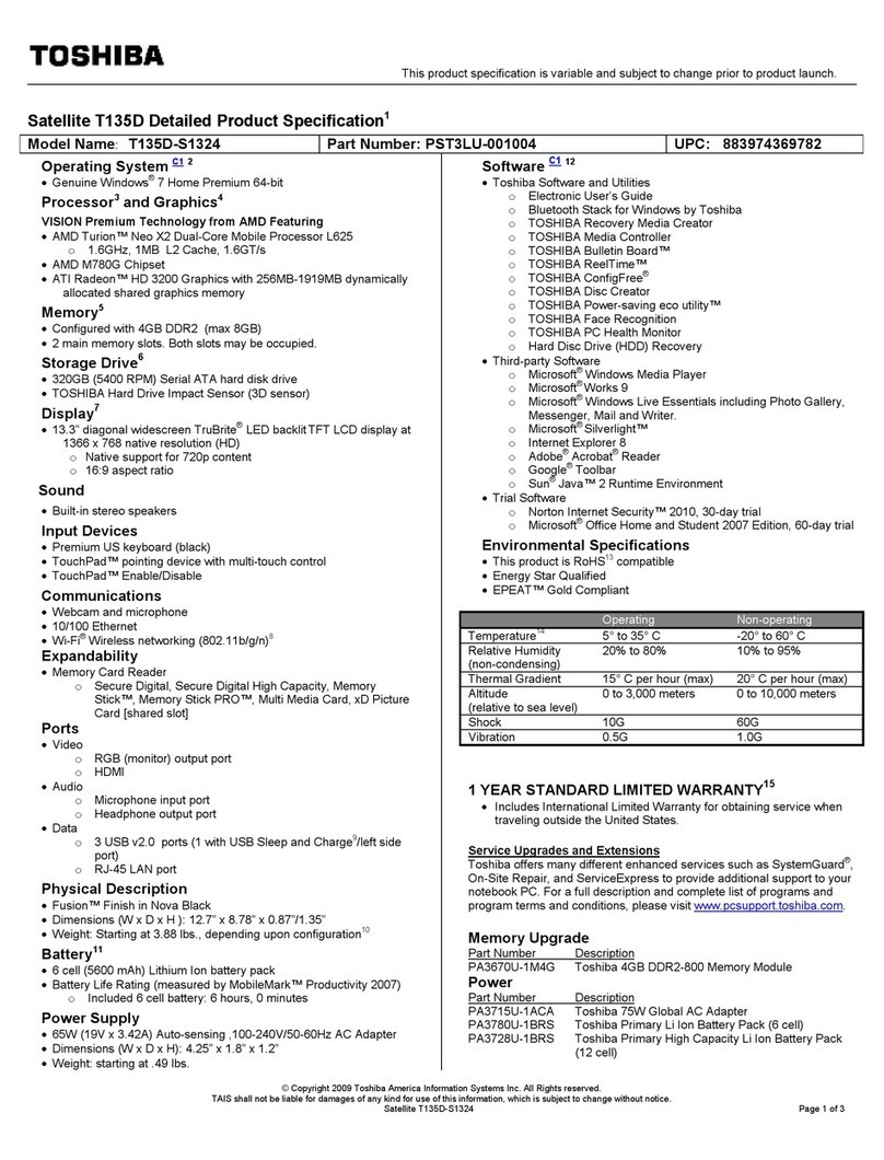 Toshiba T135D-S1324 User manual