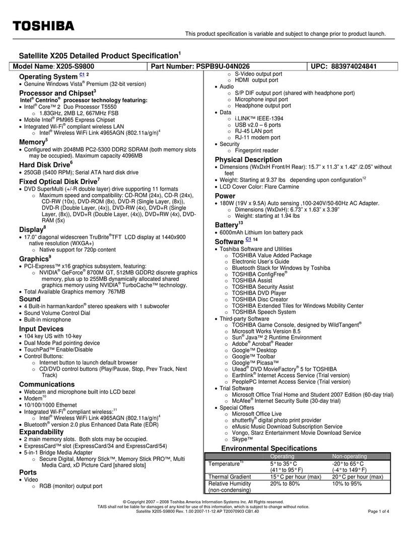 Toshiba X205-S9800 User manual