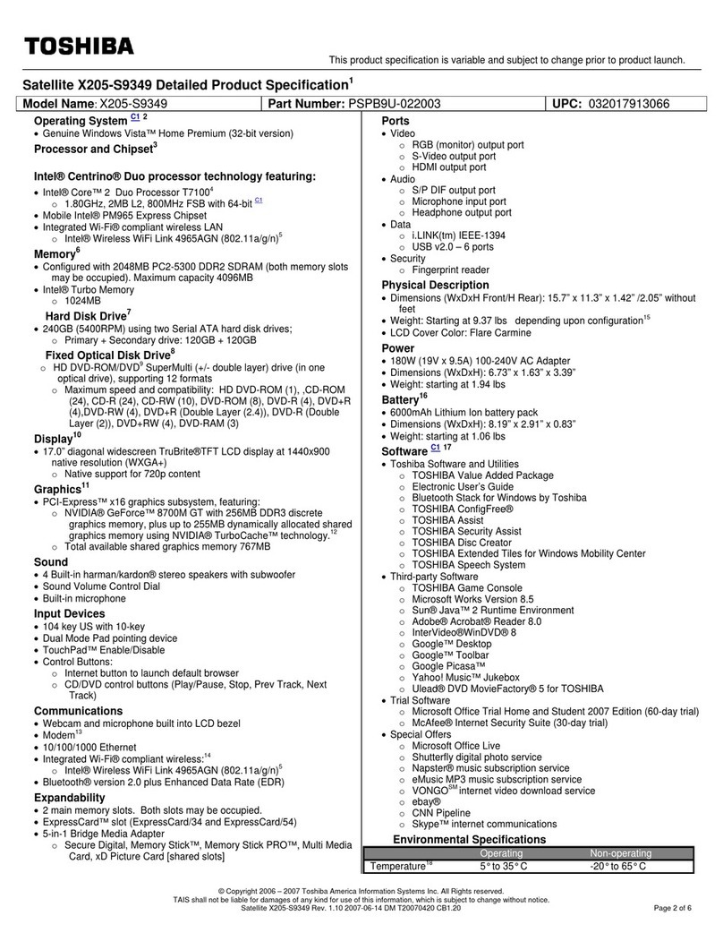 Toshiba Satellite X205-S9349 User manual