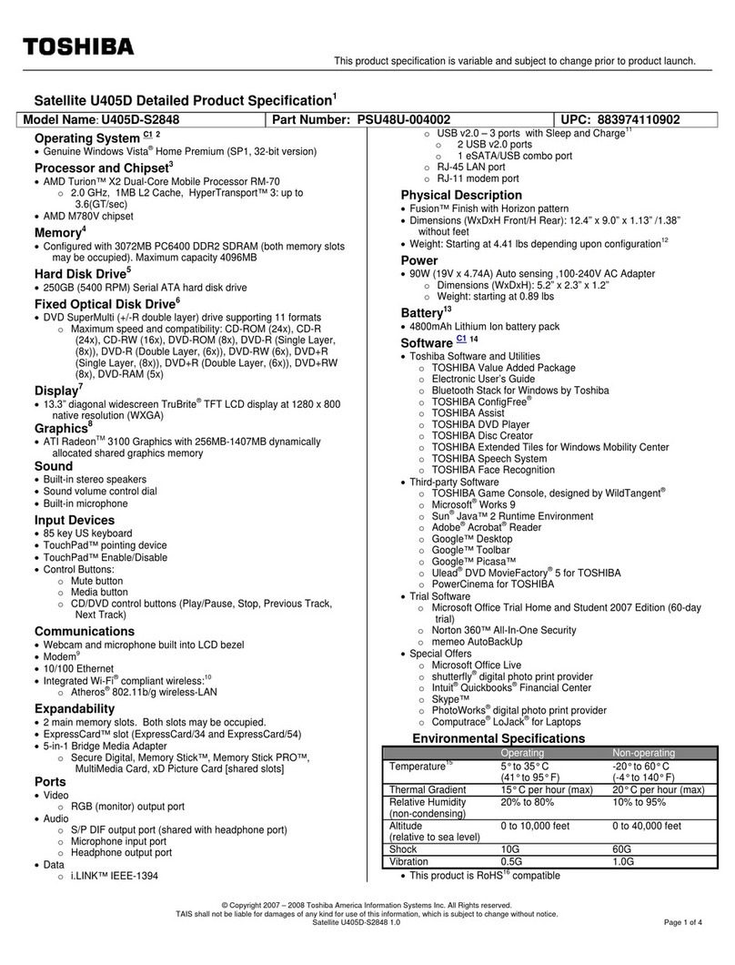 Toshiba U405D-S2848 user guide
