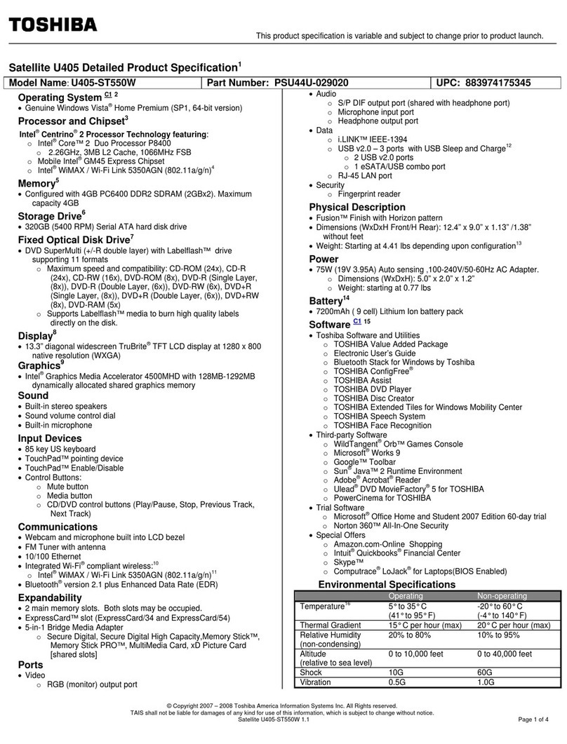 Toshiba U405-ST550W User manual