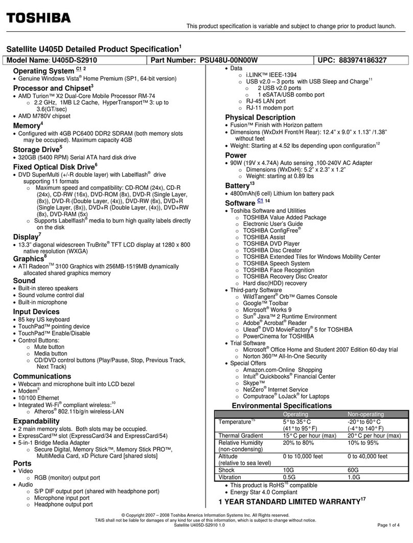 Toshiba U405D-S2910 User manual