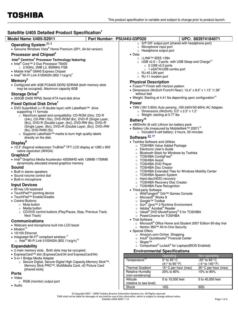 Toshiba U405-S2911 User manual