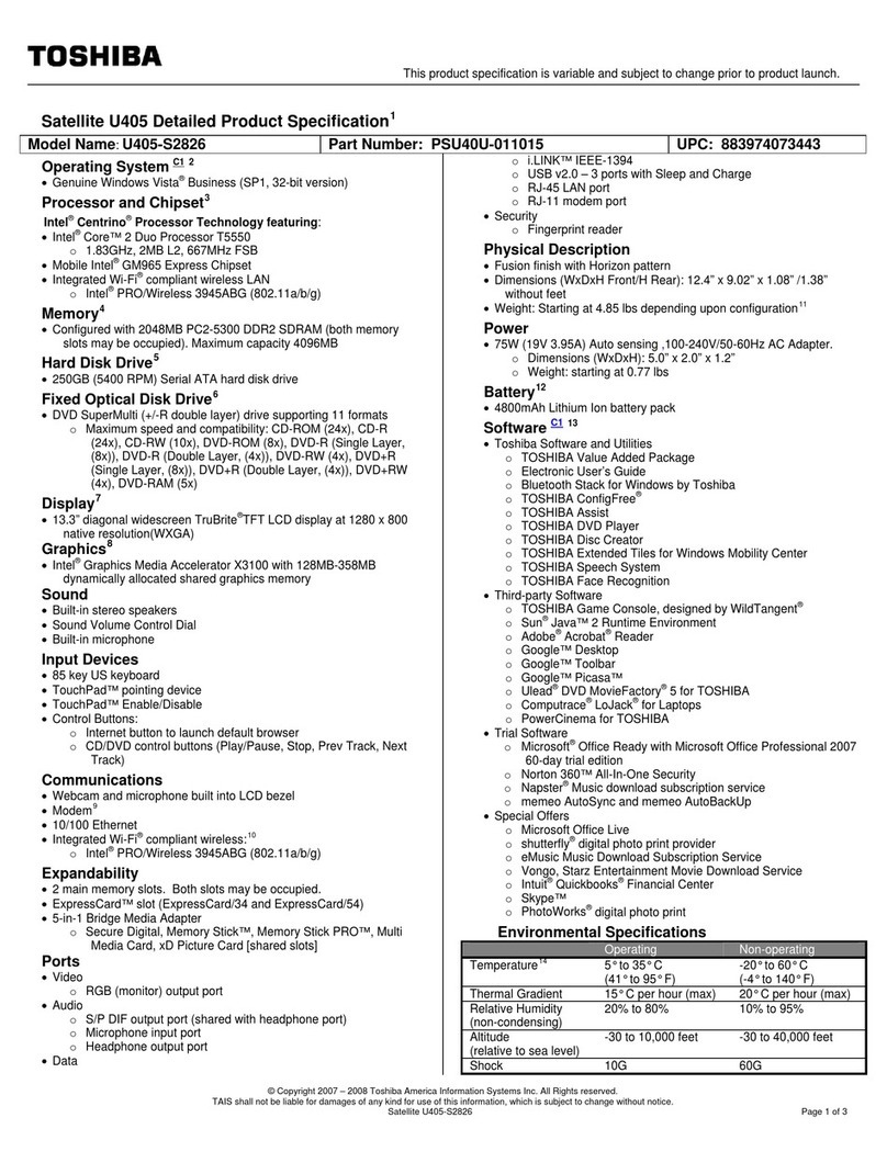 Toshiba U405-S2826 User manual