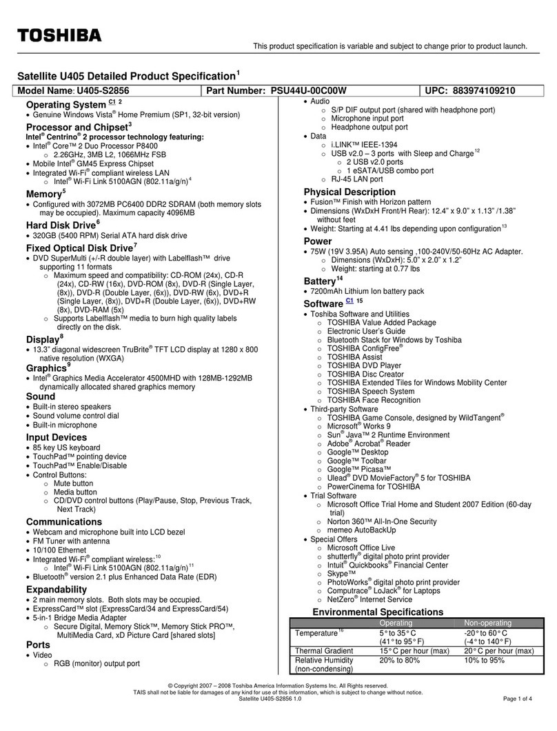 Toshiba U405-S2856 User manual