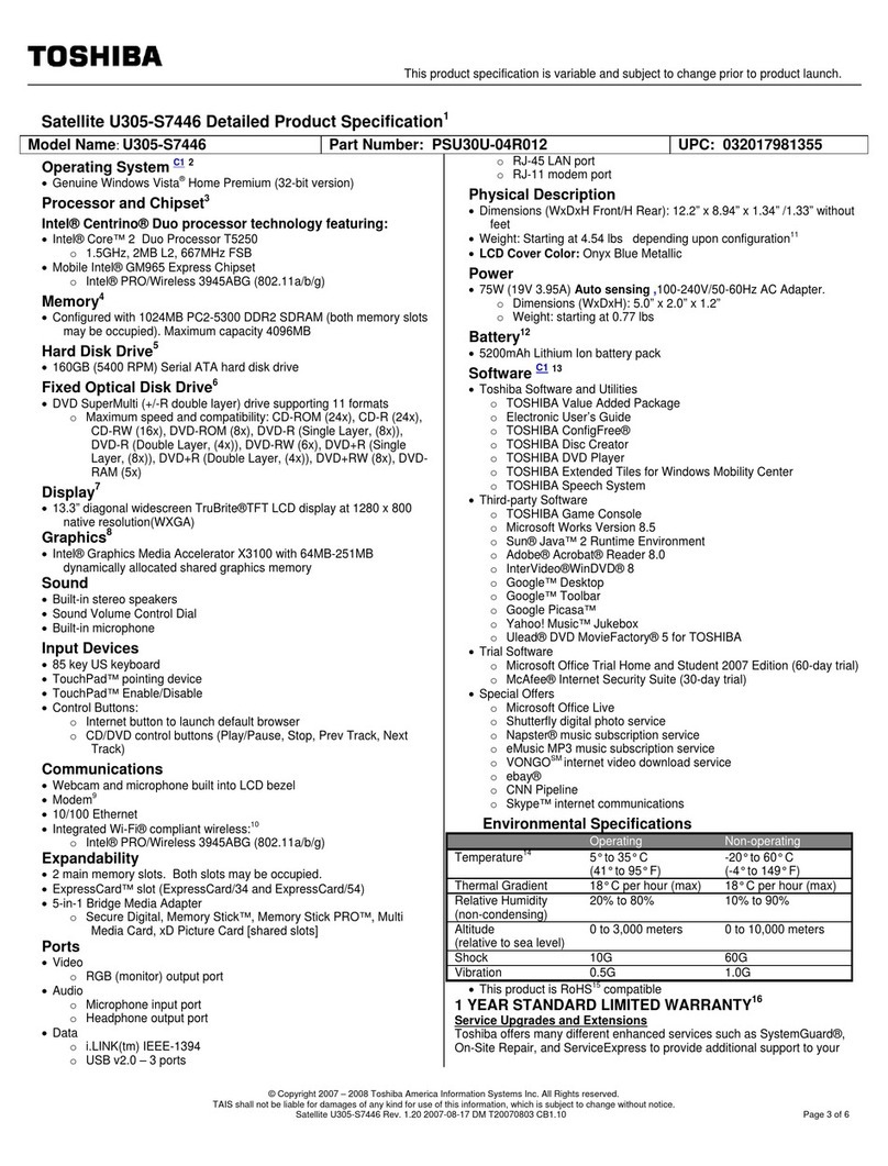 Toshiba U305-S7446 Specifications