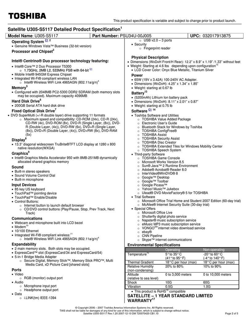 Toshiba U305-S5117 User manual