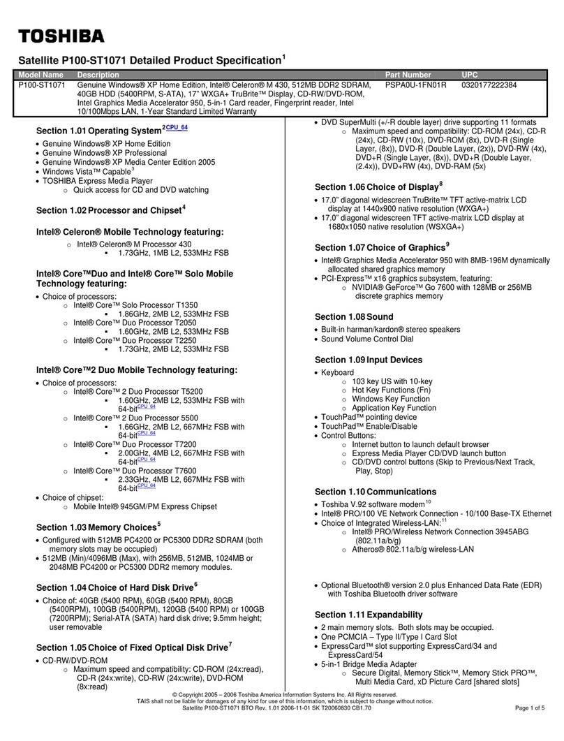 Toshiba Satellite P100-ST1071 User manual