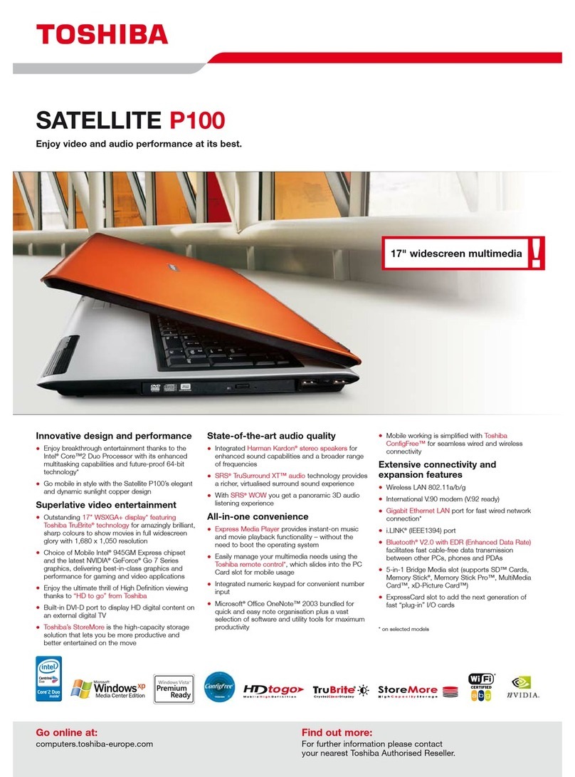 Toshiba Satellite P100 Series Specifications Toshiba Satellite P100 Series Specifications