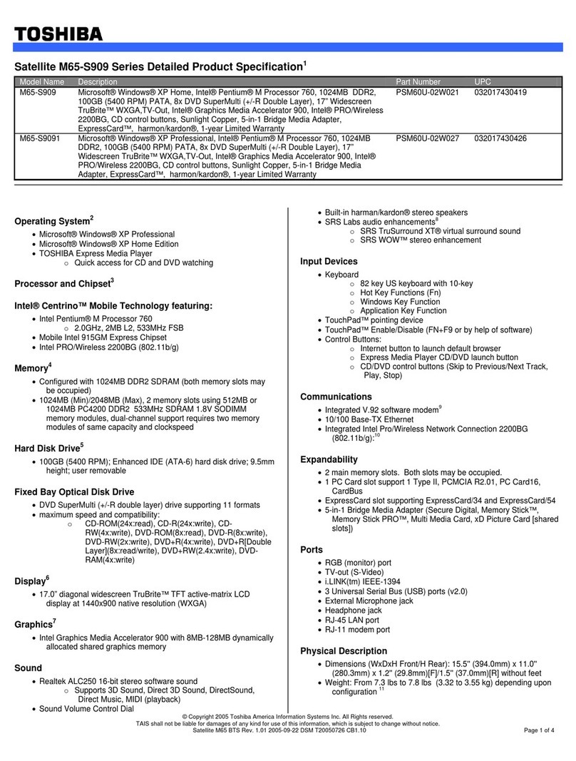 Toshiba M65-S909 Specifications