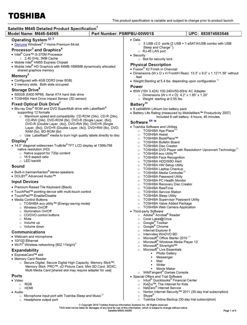 Toshiba M645-S4065 User manual