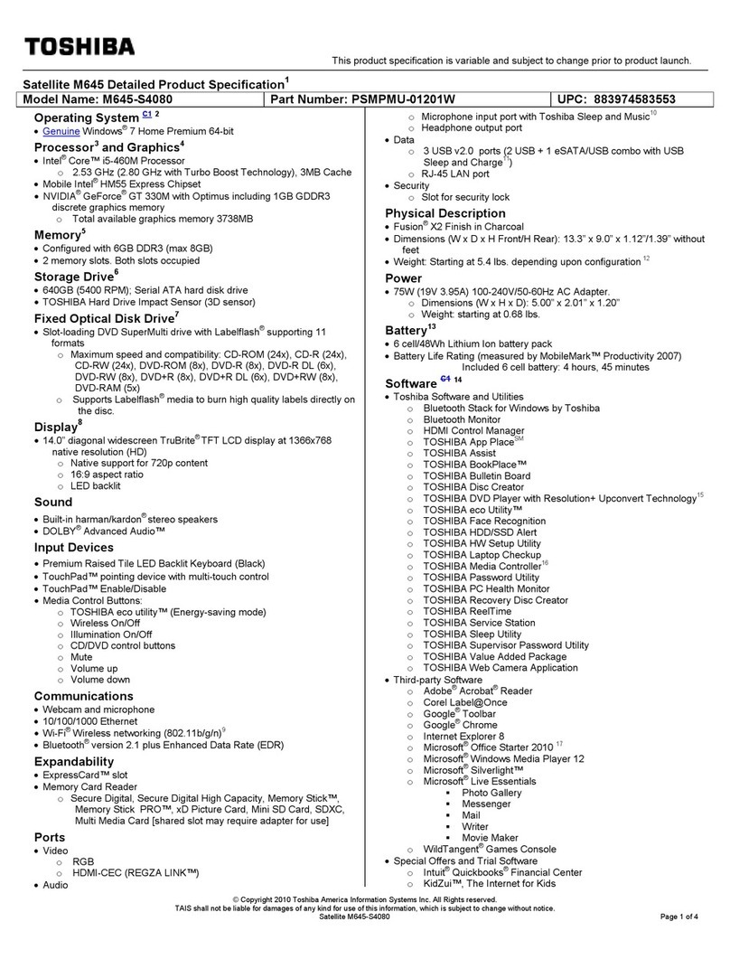 Toshiba M645-S4080 User manual