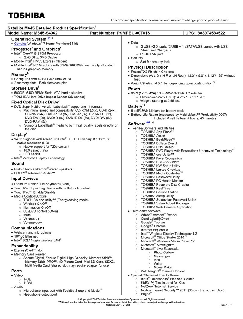 Toshiba M645-S4062 User manual