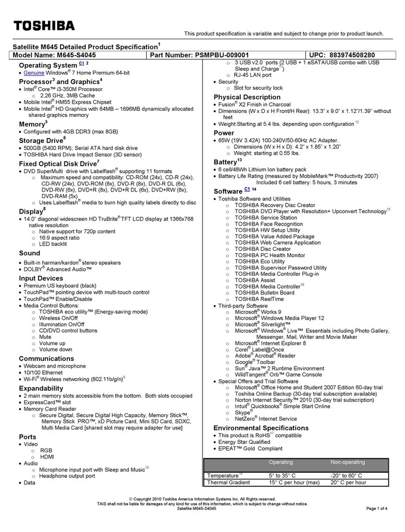 Toshiba M645-S4045 User manual