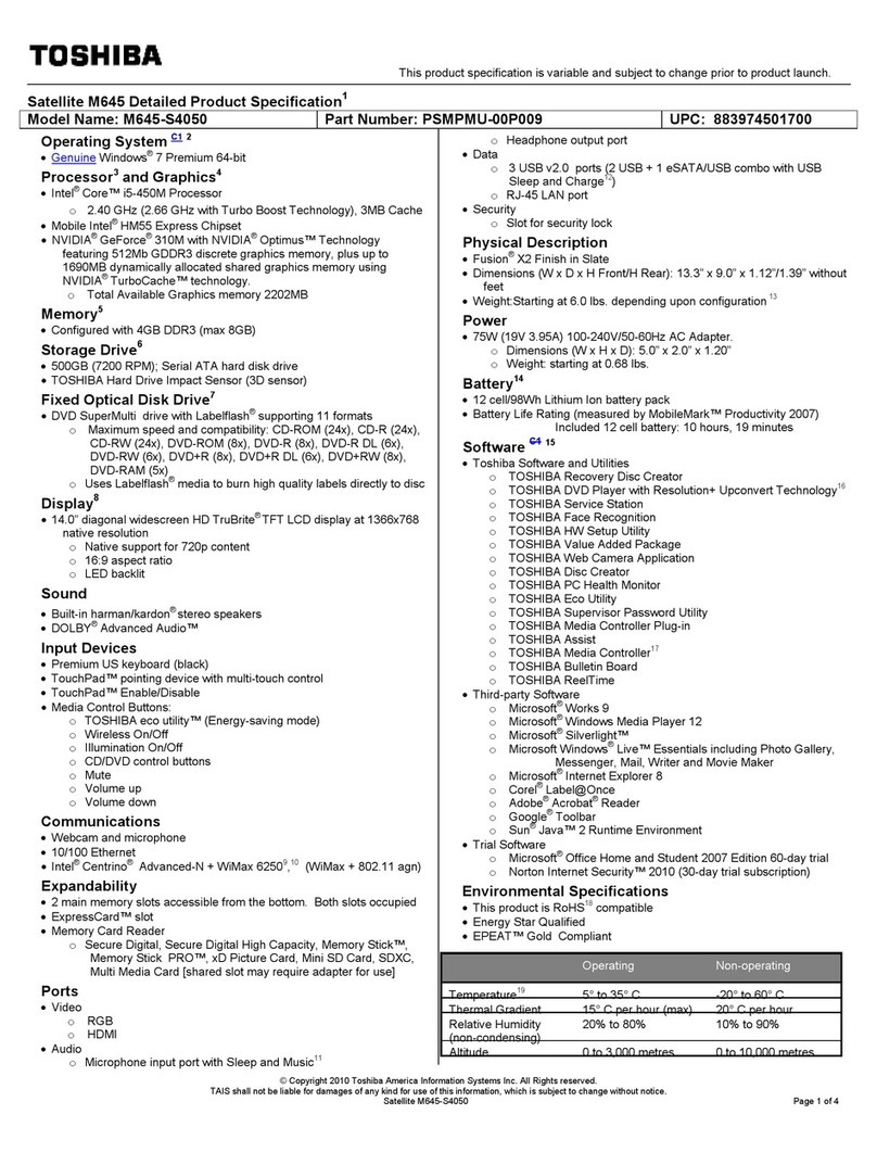 Toshiba M645-S4050 User manual