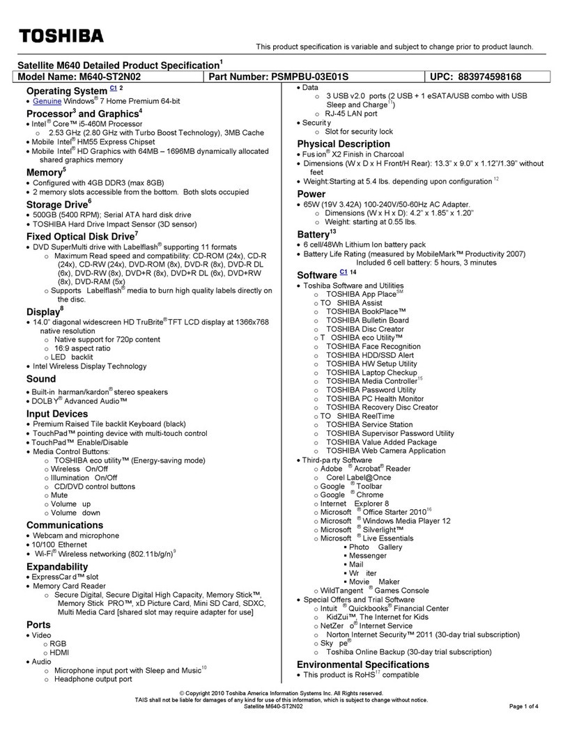 Toshiba M640-ST2N02 User manual